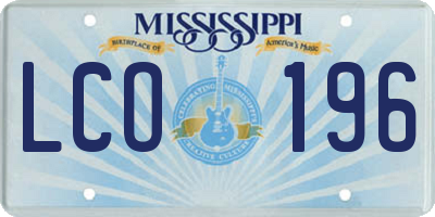 MS license plate LCO196