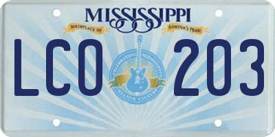 MS license plate LCO203