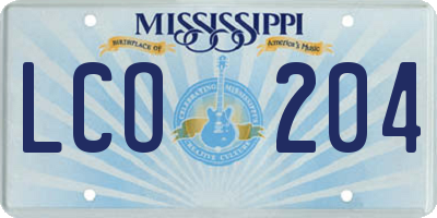 MS license plate LCO204