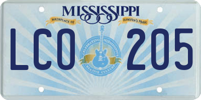MS license plate LCO205