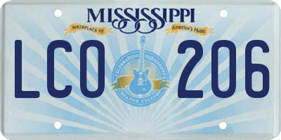 MS license plate LCO206
