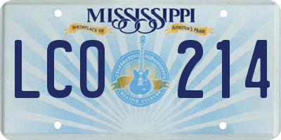 MS license plate LCO214