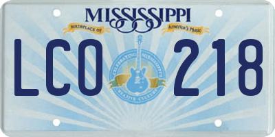 MS license plate LCO218