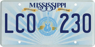 MS license plate LCO230