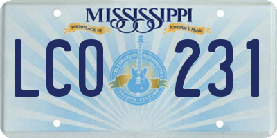 MS license plate LCO231