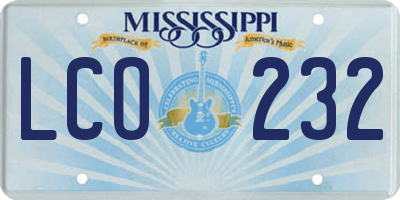 MS license plate LCO232