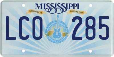 MS license plate LCO285