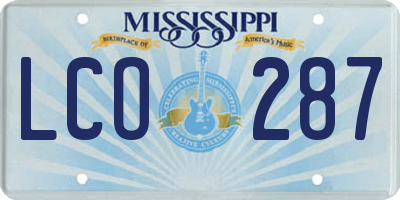 MS license plate LCO287