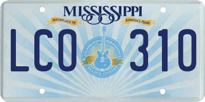 MS license plate LCO310