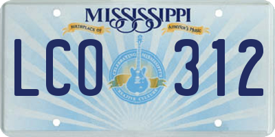 MS license plate LCO312
