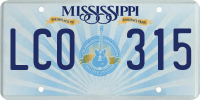 MS license plate LCO315