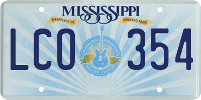MS license plate LCO354