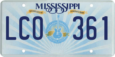 MS license plate LCO361