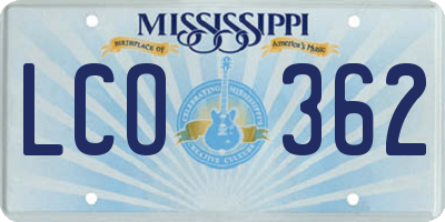 MS license plate LCO362