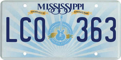 MS license plate LCO363