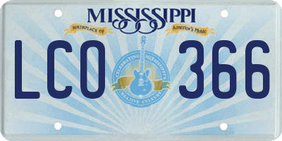 MS license plate LCO366