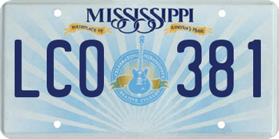 MS license plate LCO381