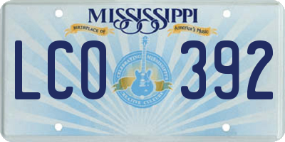MS license plate LCO392