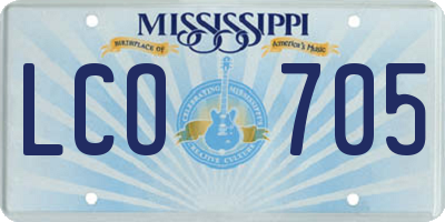 MS license plate LCO705