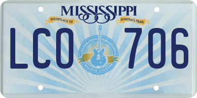 MS license plate LCO706