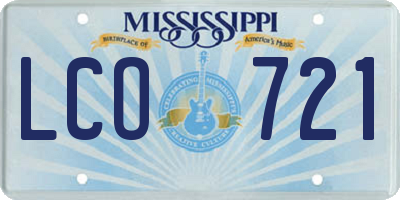 MS license plate LCO721