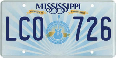 MS license plate LCO726