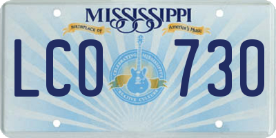 MS license plate LCO730