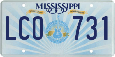 MS license plate LCO731