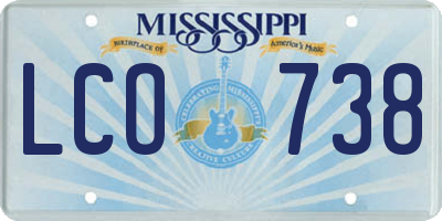 MS license plate LCO738