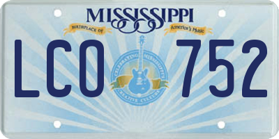 MS license plate LCO752