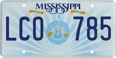 MS license plate LCO785