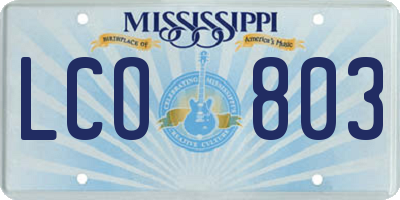 MS license plate LCO803
