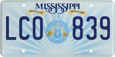 MS license plate LCO839