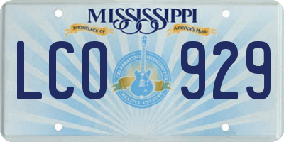 MS license plate LCO929