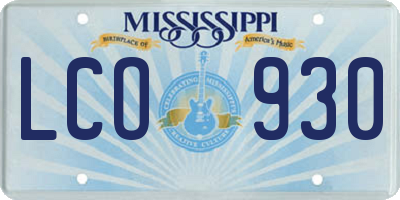 MS license plate LCO930