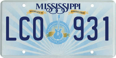 MS license plate LCO931