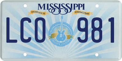 MS license plate LCO981