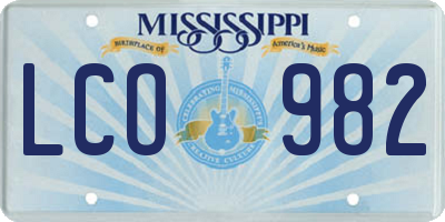 MS license plate LCO982
