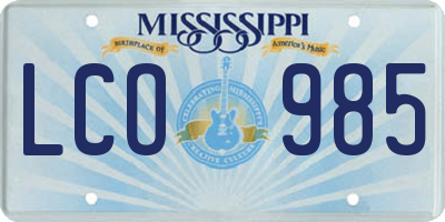 MS license plate LCO985