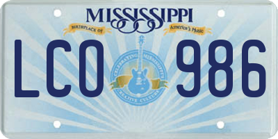 MS license plate LCO986