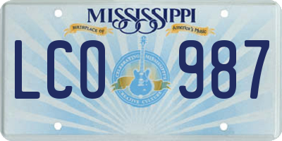 MS license plate LCO987