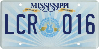 MS license plate LCR016