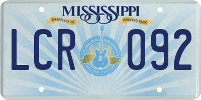 MS license plate LCR092