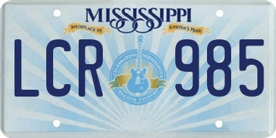 MS license plate LCR985