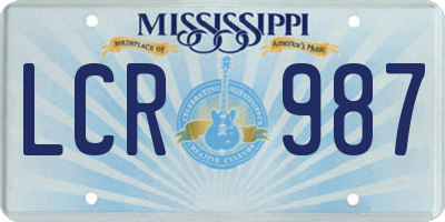 MS license plate LCR987