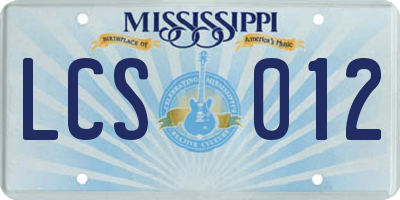 MS license plate LCS012