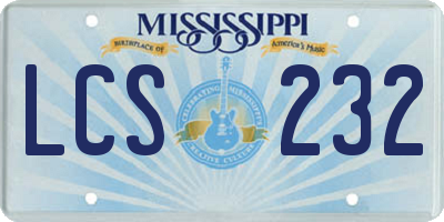 MS license plate LCS232