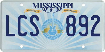 MS license plate LCS892