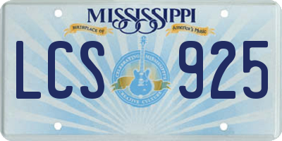 MS license plate LCS925