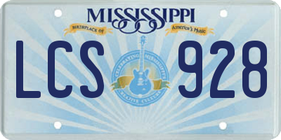 MS license plate LCS928